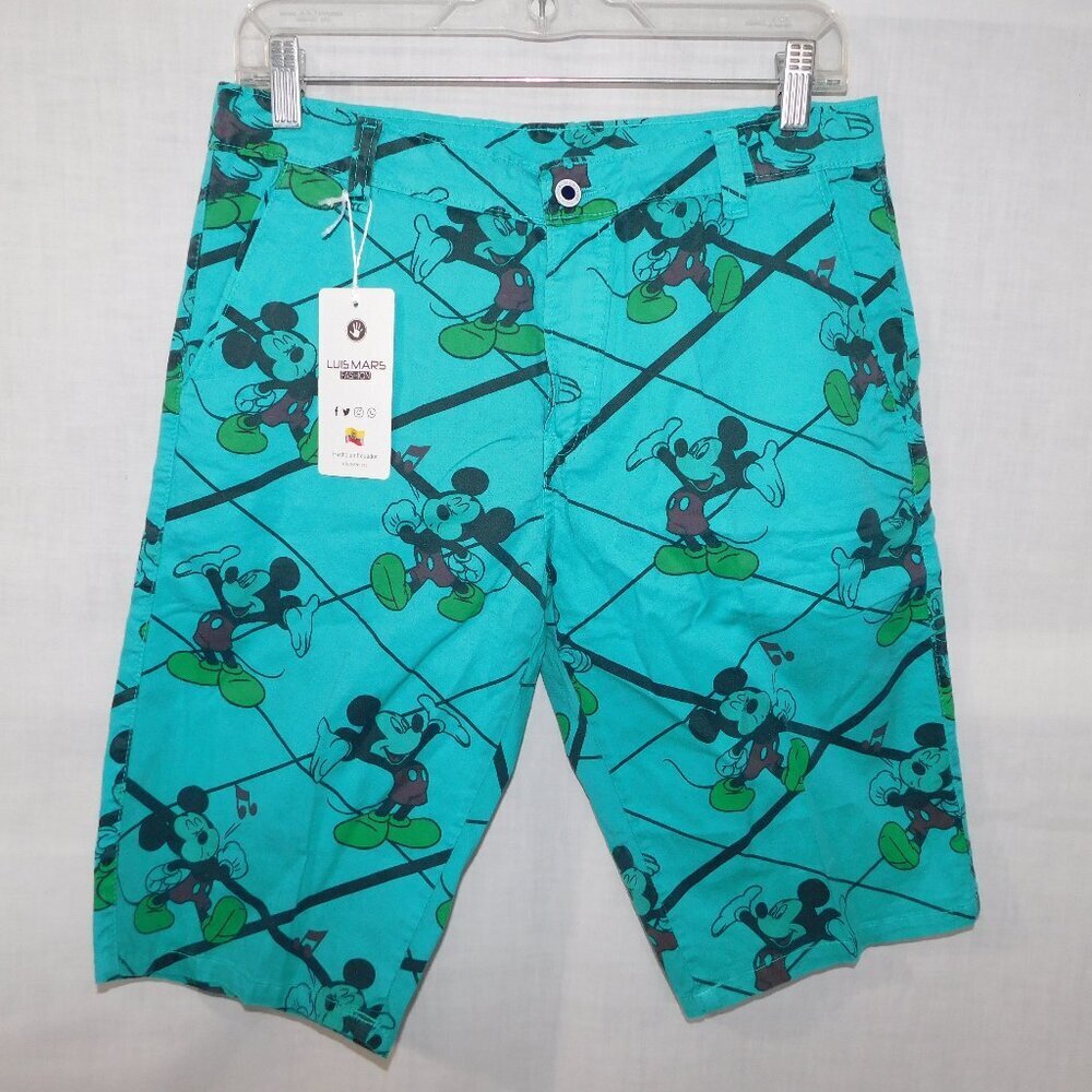 Mickey Mouse Bermuda Shorts Luis Mars Fashion Ecuador Blue NEW w Tag Mens 32